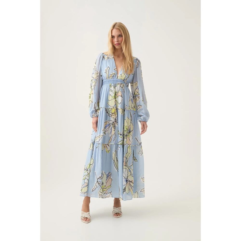 NEW NWT Aje. Romantica Voille Maxi Dress Size US 8‎ Blue Hibiscus